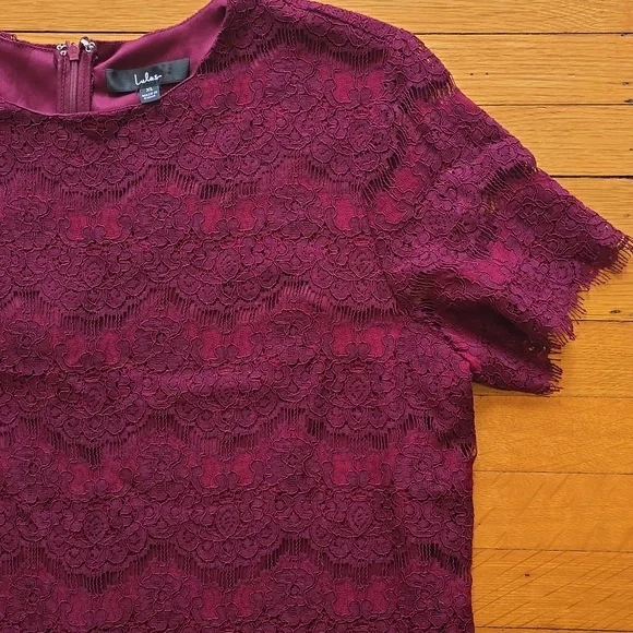 Lulus, Take Me To Brunch, Burgundy Lace Shift Dress, EUC, Women's XL - Picture 5 of 16